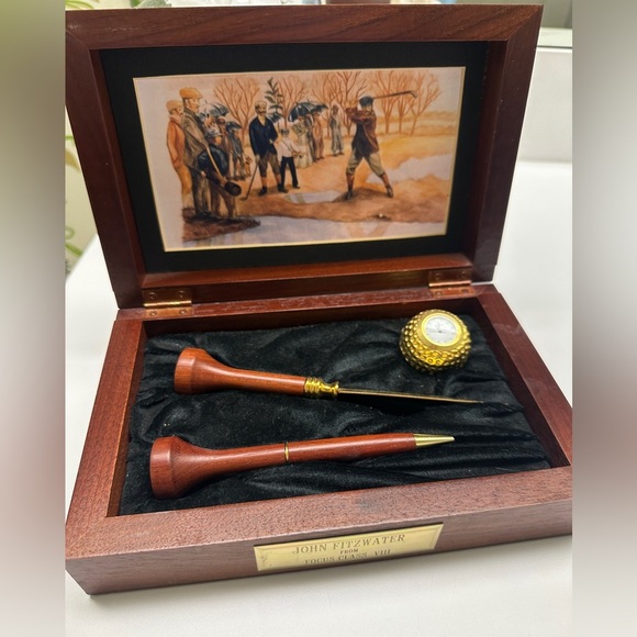 Wooden Golf Desk Set with Brass Accents - Picture 1 of 5